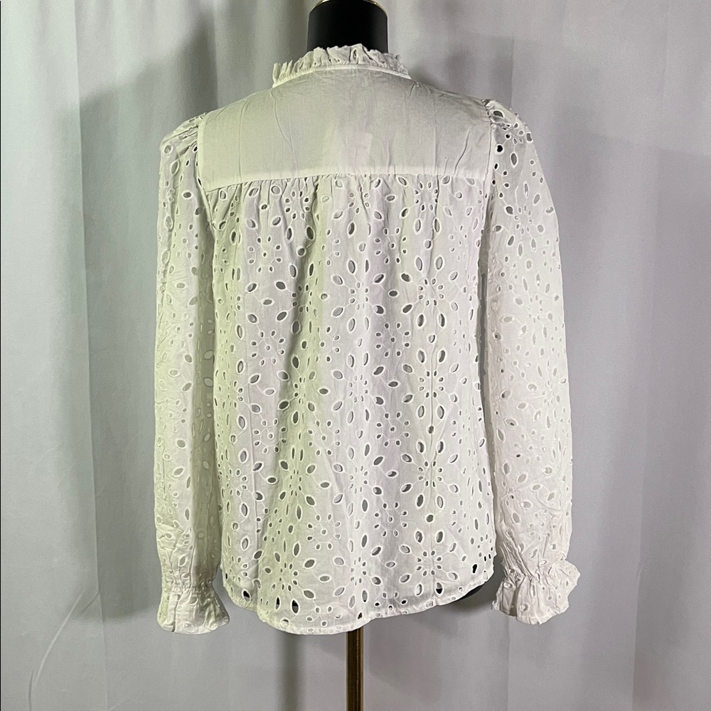 NWT PrettyGarden White Floral Eyelet Long Sleeve Button Front Ruffle Blouse - Picture 9 of 16